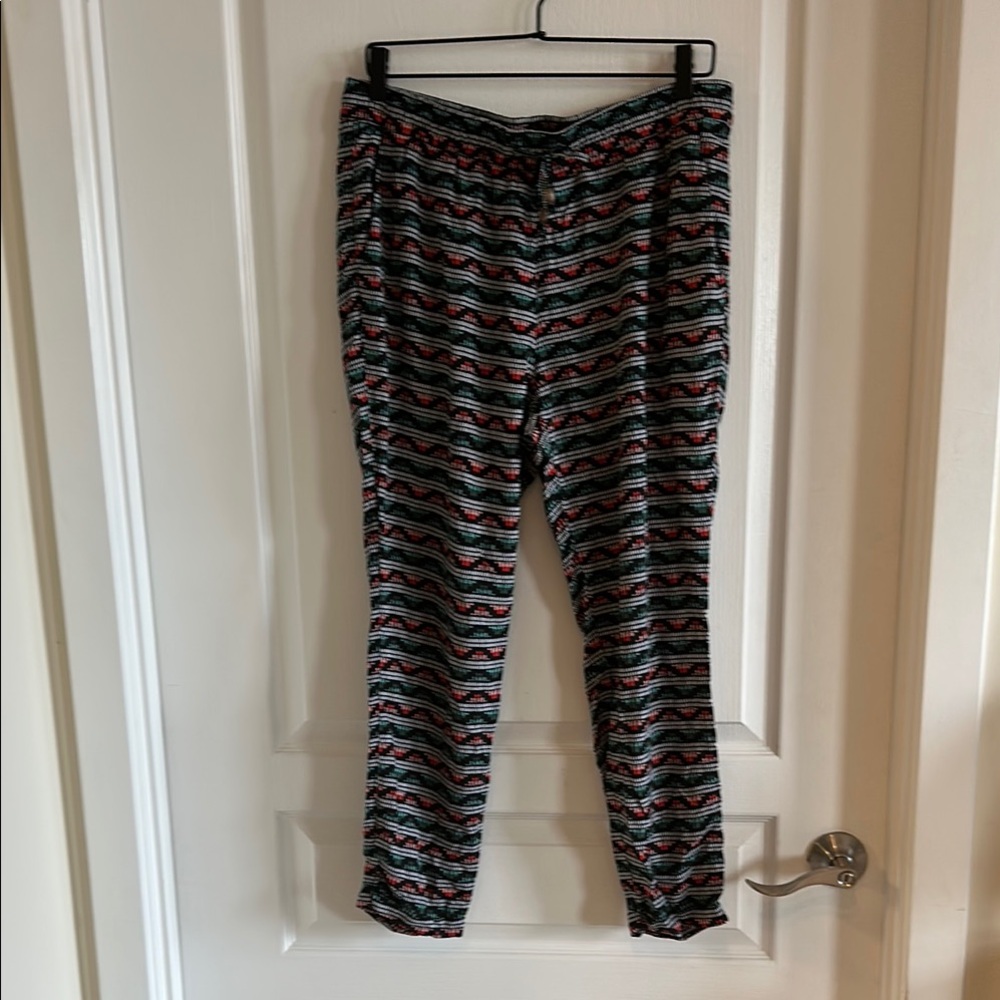 Old Navy Geometric Tribal Print Relaxed Fit Trousers - Black/Coral/Teal - Size L